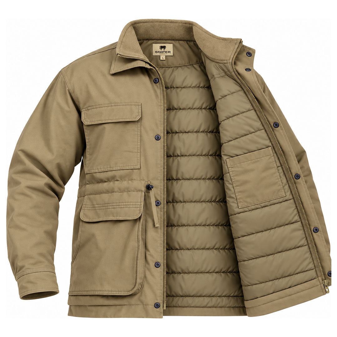 Men's Padded Plain Parka Jacket Khaki